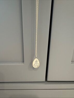 Teardrop Clear Stone Pendant Necklace in Silver Tone